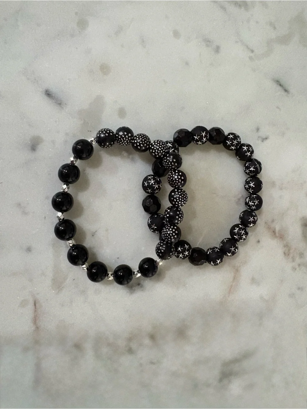 Black Beaded Stretch Bracelet Set with Star Accent - Women’s Jewelry